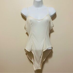 Vintage Lasoie Silk Cream Sheer Bodysuit size small